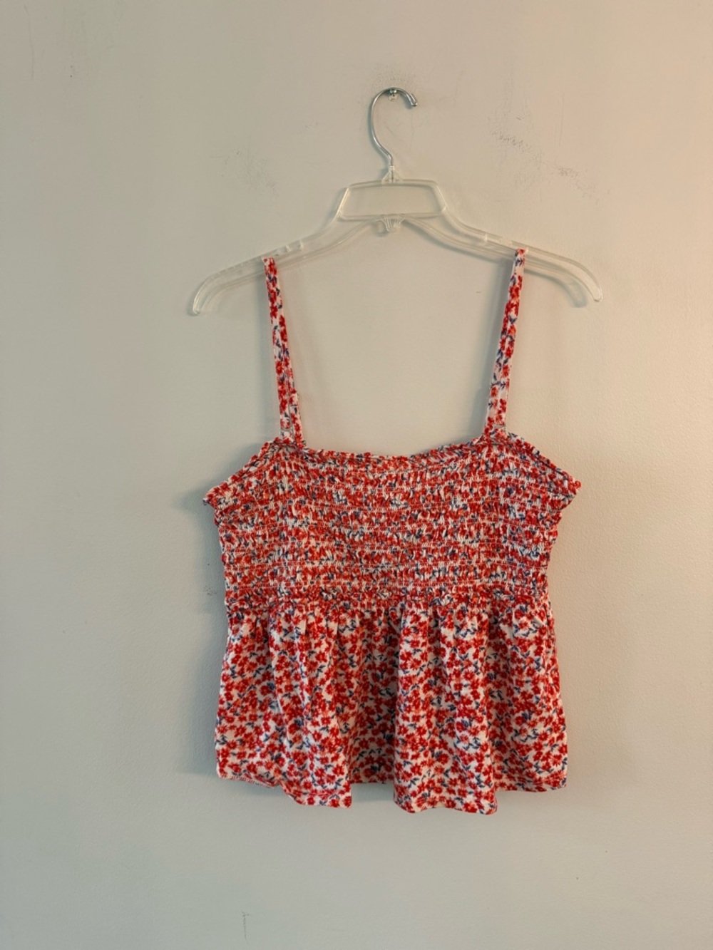Rewind Red and White Floral Smocked Crop Top